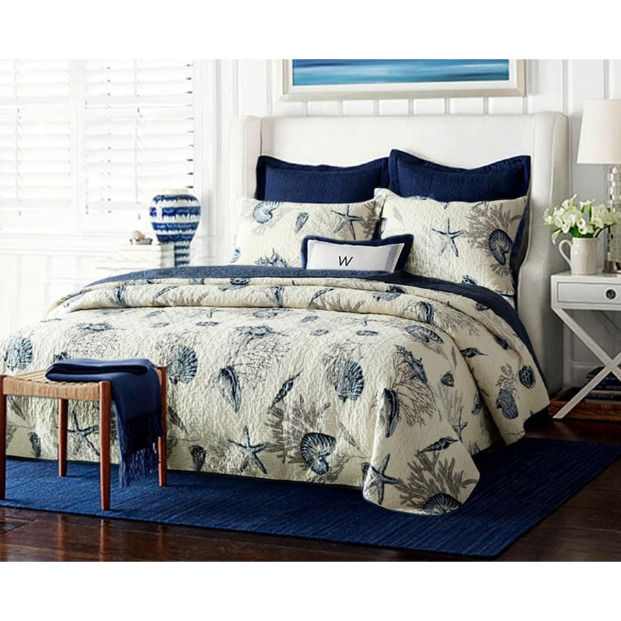 Luxury Quilted 100% Cotton Coverlet Bedspread Set Comforter King Super King Size Bed 250x270cm Shell