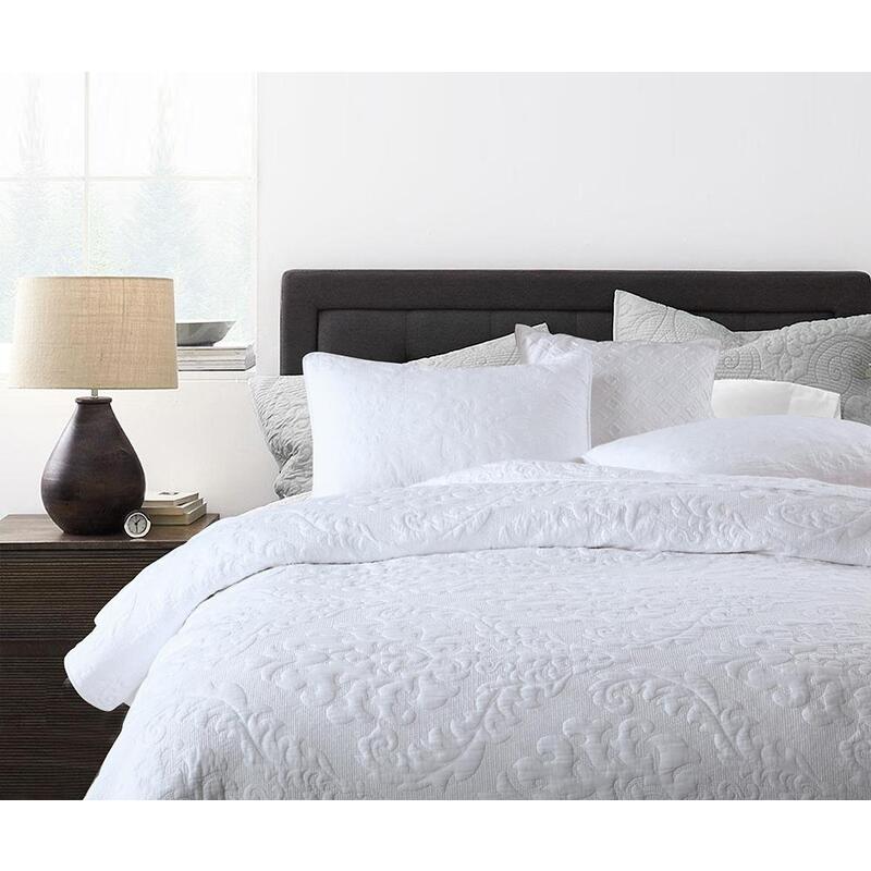 Luxury Quilted 100% Cotton Coverlet Bedspread Set Comforter Queen King Size Bed 230x250cm Bella White