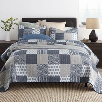 Luxury Quilted 100% Cotton Coverlet Bedspread Set Comforter Queen King Size Bed 230x250cm Black Forest