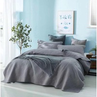 Luxury Quilted 100% Cotton Coverlet / Bedspread Set King / Super King Size Bed 250x270cm Palm Leaves Grey