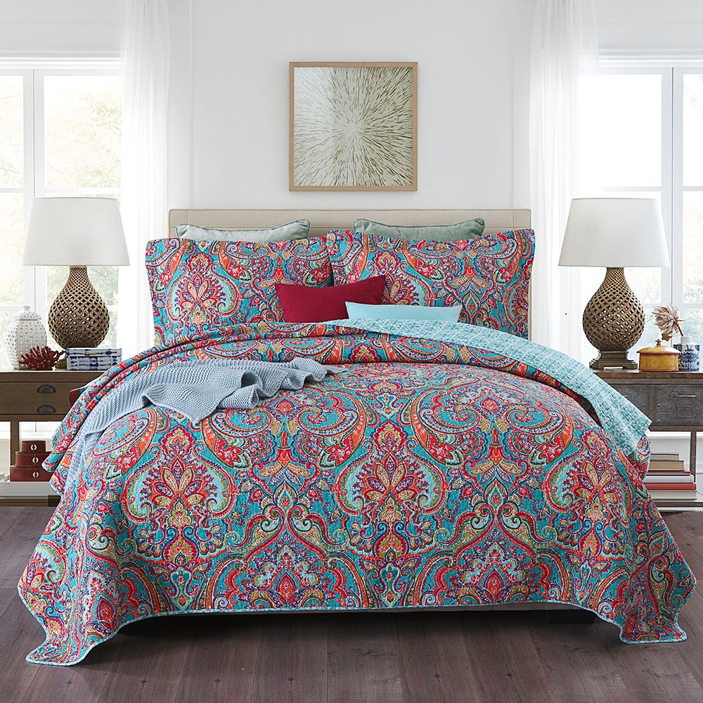 Luxury Quilted 100% Cotton Coverlet / Bedspread Set Queen / King Size Bed 230x250cm Bright Colors