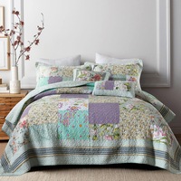Luxury Quilted 100% Cotton Coverlet / Bedspread Set Queen /King Size Bed 230x250cm Patchwork Green