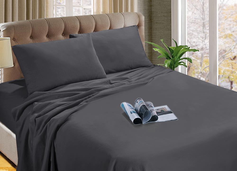 Micro Flannel Flannelette Fitted Sheet Set All Bed Size Soft Plush Winter Thermal Charcoal