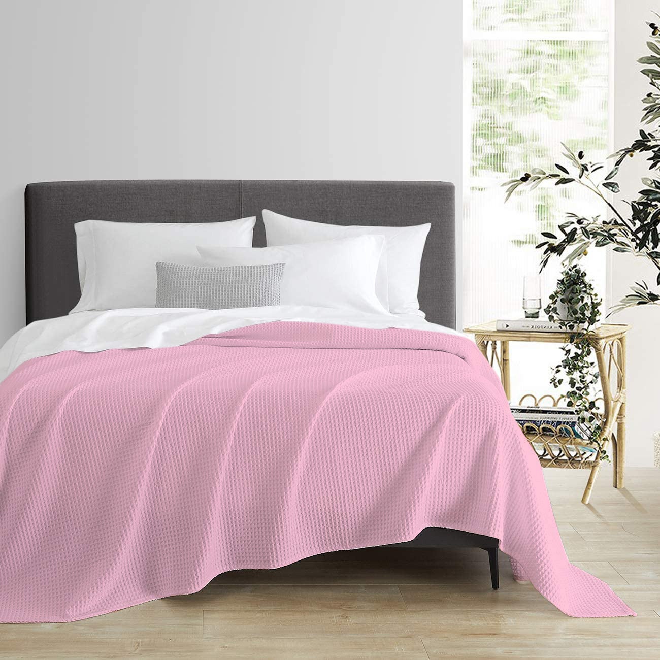 ULTRA-SOFT 100% EGYPTIAN COTTON SUMMER WEIGHT WAFFLE BLANKET PINK ALL BED SIZES