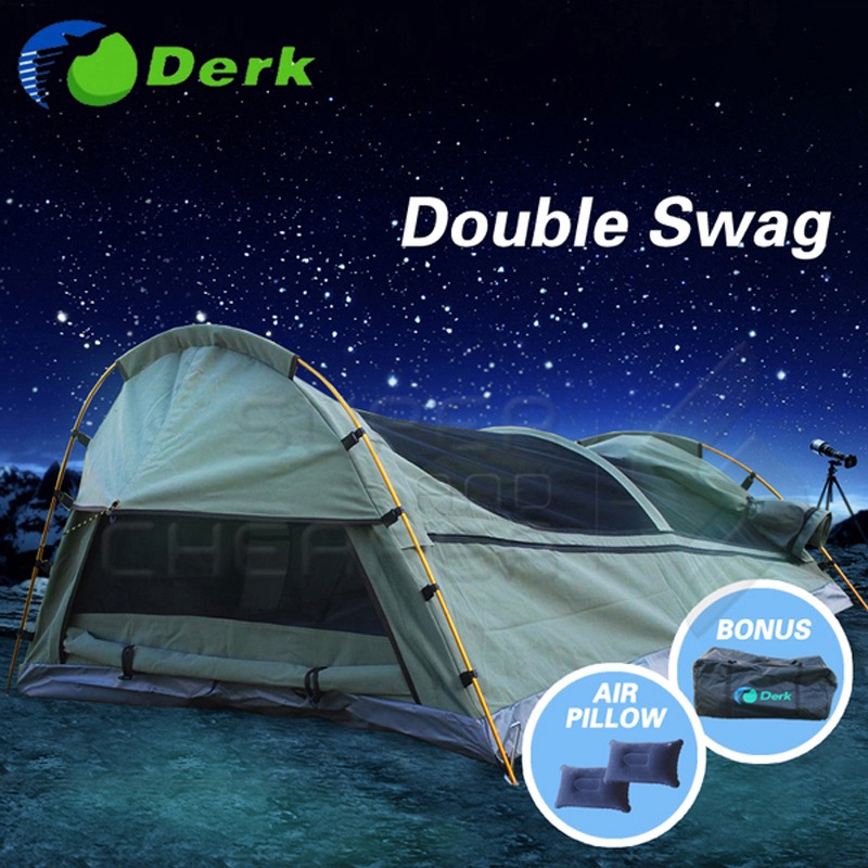 Double Swag Camping Swags Canvas Tent Deluxe Aluminum Poles & Bag