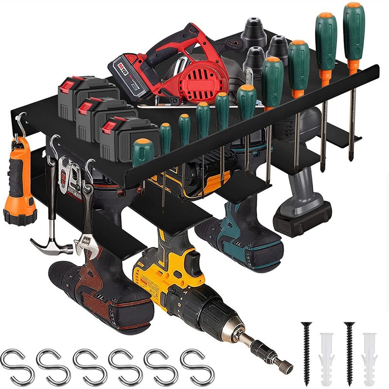 3Layer 5 Drills Power Tool Rack Organizer Heavy Duty Drill Holder Garage Wall
