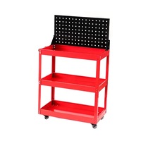 3 Tiers Metal Tool Trolley Cart With Pegboard Hooks Workshop Storage Trolleys