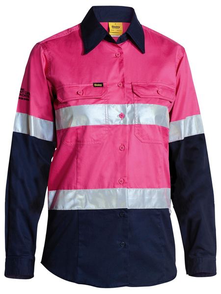Bisley Ladies 2 Tone 3M Lightweight Hi Vis Shirt in Pink/Navy (BL6896)