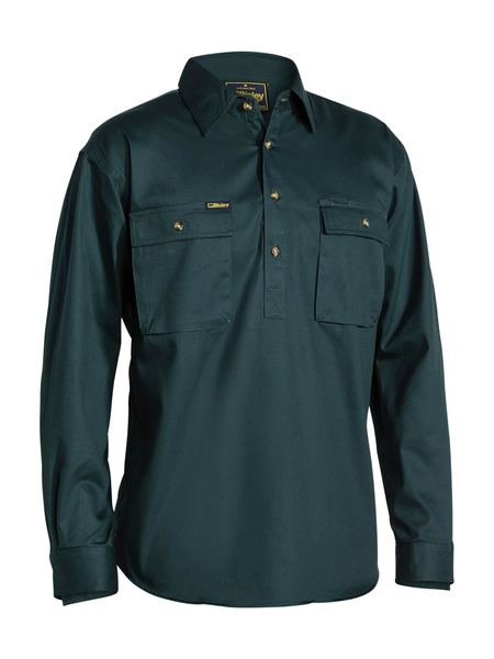 Bisley Closed Front Cotton Drill Shirt - Long Sleeve - Bottle (BSC6433)