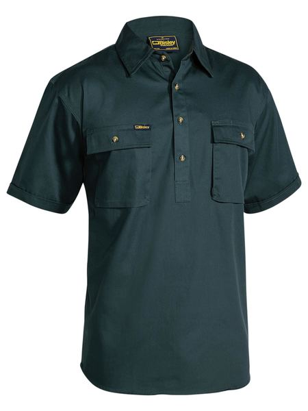 Bisley Closed Front Cotton Drill Shirt - Short Sleeve - Bottle (BSC1433)