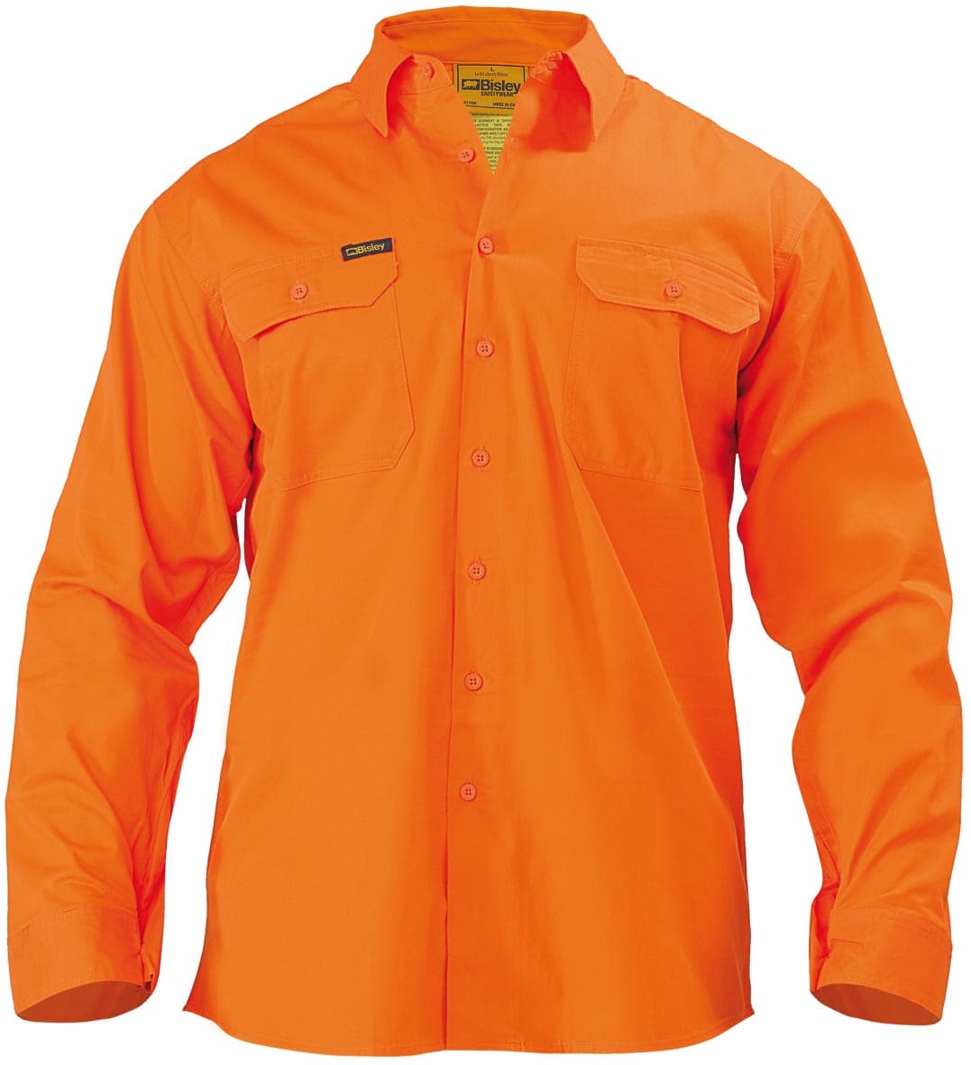 Bisley Cool Lightweight Gusset Cuff Hi Vis Drill Shirt - Long Sleeve - Orange (BS6894)