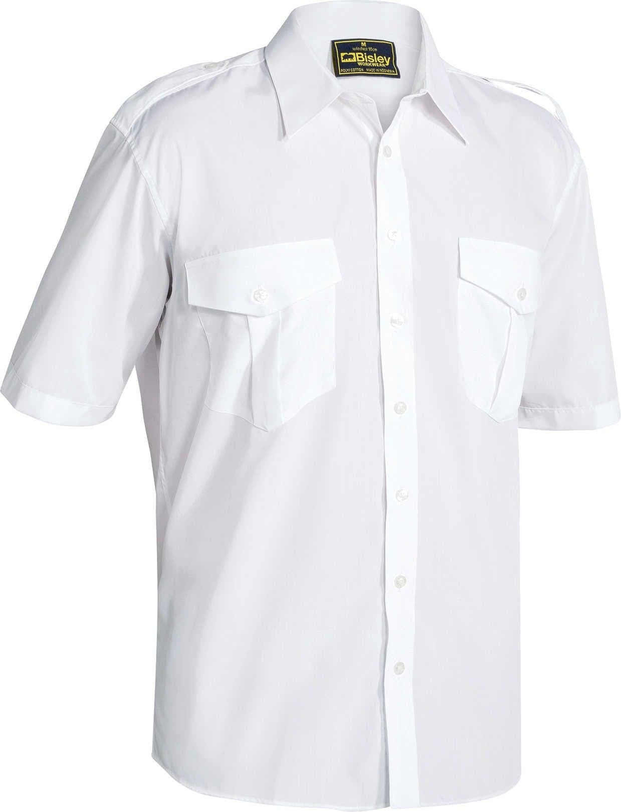 Bisley Epaulette Shirt - Short Sleeve - White (B71526)