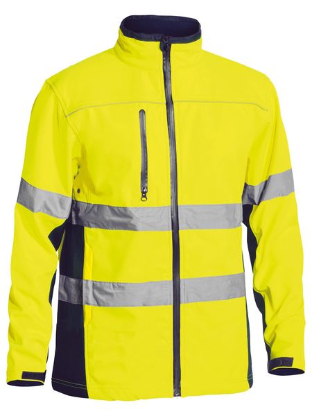 Bisley Soft Shell Jacket with 3M Reflective Tape - Yellow/Navy (BJ6059T)