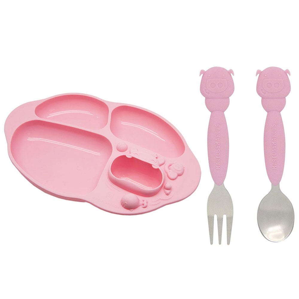 2PK Marcus & Marcus Toddler Fork/Spoon Set & Silicon Suction Plate Combo Pokey