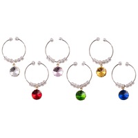 6pc Avanti Wine/Champagne Bottle Charms Set Cocktail Glass Party Tag Gem Stones
