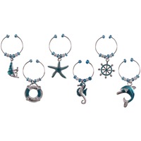 6pc Avanti Wine/Champagne Bottle Charms Set Cocktail Glass Party Tag Nautical