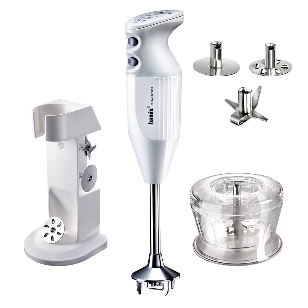 Bamix Deluxe 180W Electric Hand Blender Beat/Shred/Chop Mixer w/Stand/Grider WHT