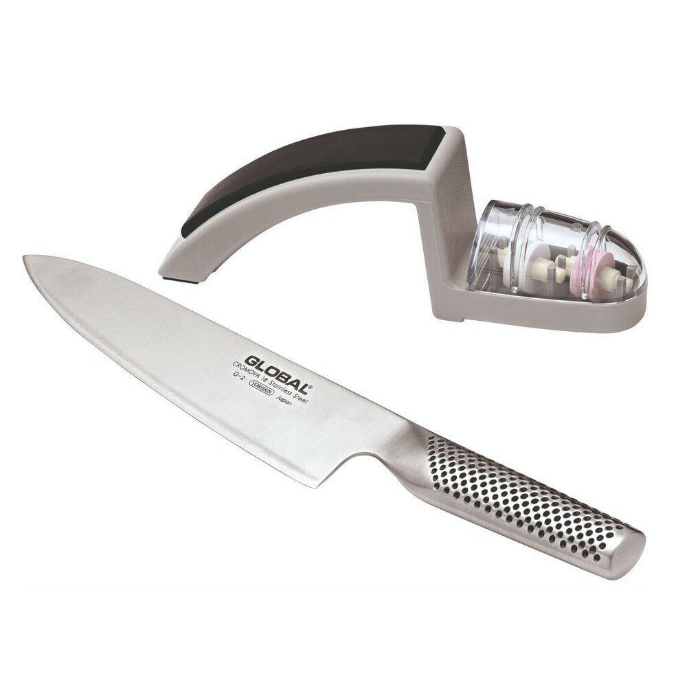 Global 20cm Cook's/Chef Knife/Water Sharpener Stainless Steel Kitchen Cutlery SL