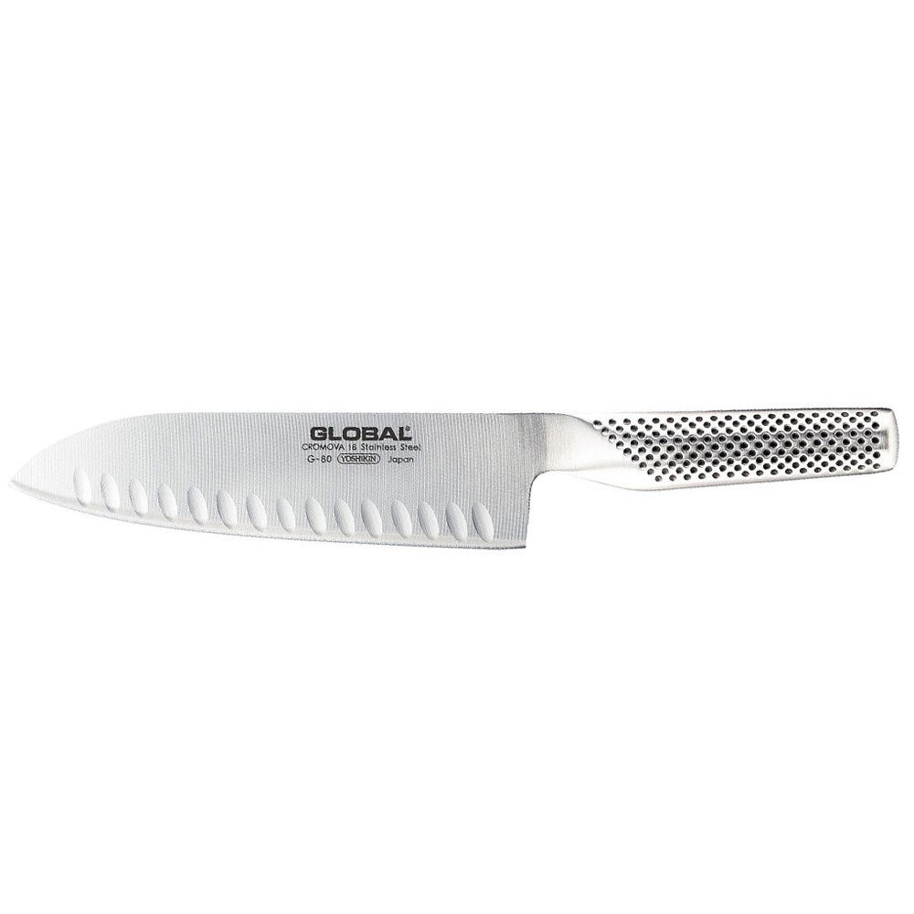 Global G-80 18cm Santoku 18 Cromova Stainless Steel Chefs Knife Kitchen Fluted 
