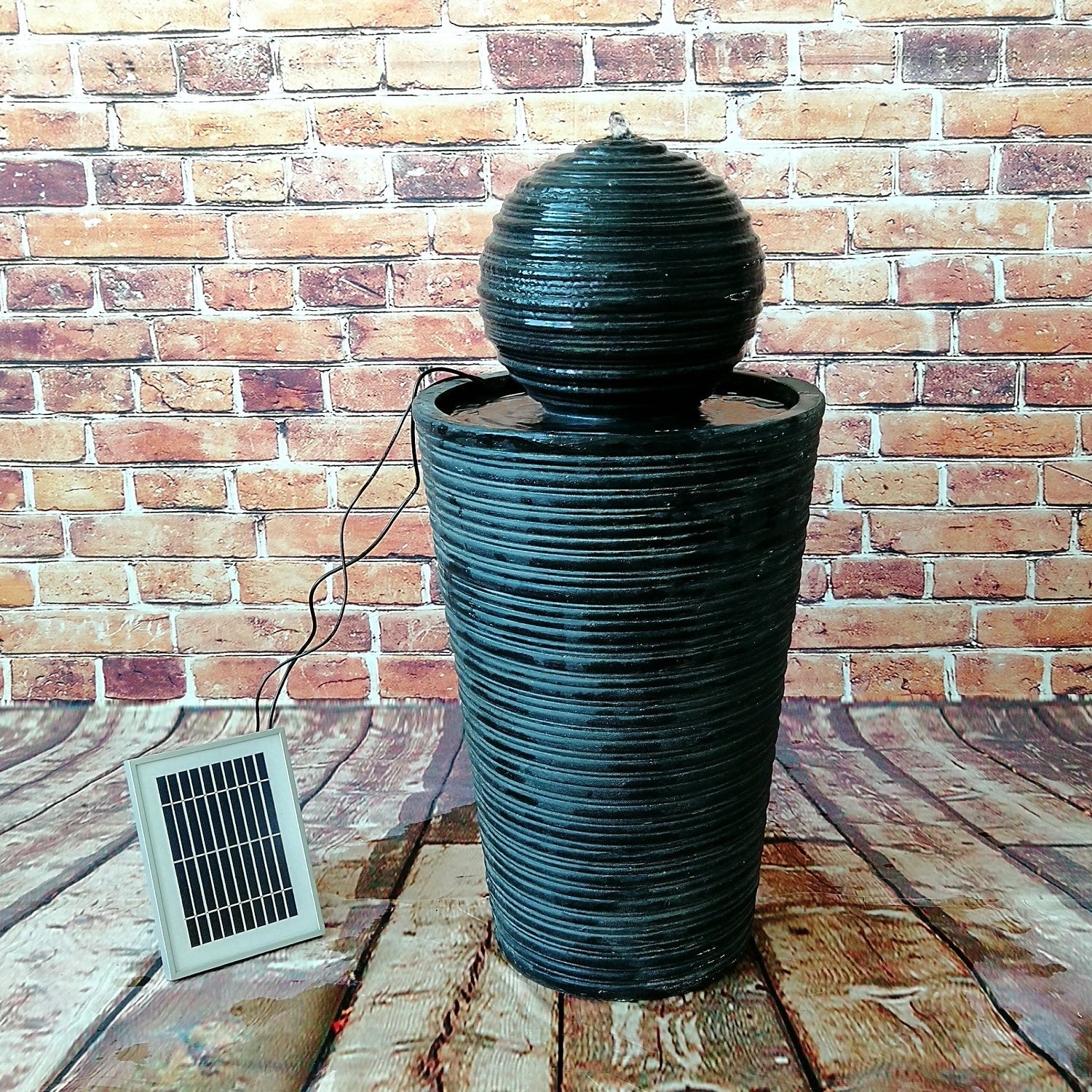 Black Garden Water Fountain Solar Pump Indoor Outdoor Battery LED Light 80cm