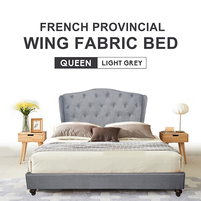 French Provincial Wing Fabric Bed Frame, French Provincial Queen Bed