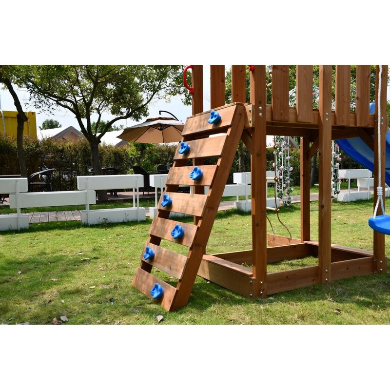 Buy Outdoor Wooden Swing Climb & Slide Set Playset for Backyard 2200mm