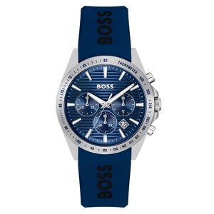 Hugo Boss Blue Silicone Dark Blue Dial Chronograph Men's Watch - 1514239