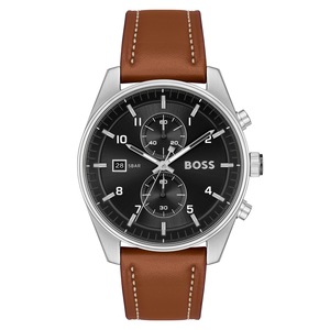 Hugo Boss Brown Leather Black Sunray Dial Chronograph Men's Watch - 1514161