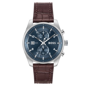 Hugo Boss Brown Leather Blue Dial Chronograph Men's Watch - 1514194
