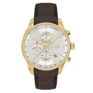 Hugo Boss Brown Leather Silver White Chronograph Men's Watch - 1514225