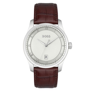 Hugo Boss Brown Leather Silver White Dial Men's Watch - 1514114
