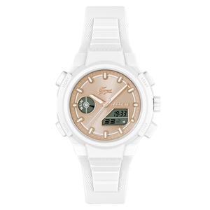 Lacoste White Silicone Rose Gold Sunray Dial Digital-Analogue Women's Watch - 2001430