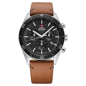 Swiss Military Brown Leather Black Dial Chronograph Men's Swiss Made Watch - SM34079.04