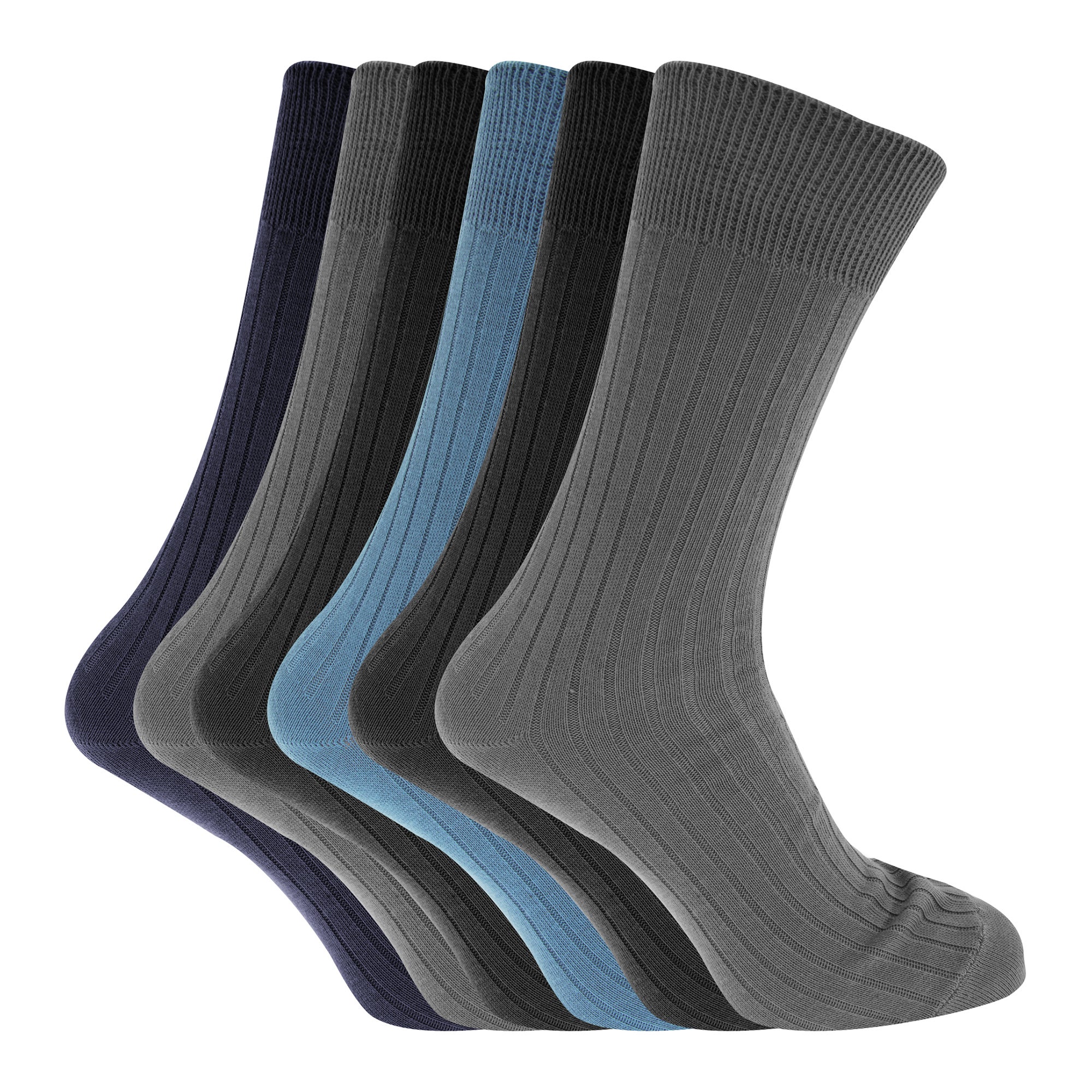 Mens 100% Cotton Ribbed Classic Socks (Pack Of 6)
