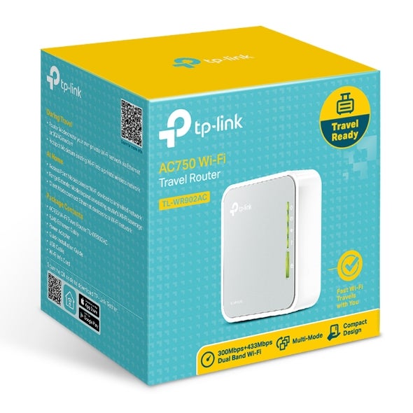 TP-Link TL-WR902AC AC750 750Mbps Dual Band WiFi Wireless Travel Router 1x100Mbps LAN/WAN USB for 3G/4G Modem Pocket Size WISP AP Range Extender Client TL-WR902AC