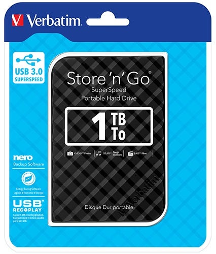 Verbatim 1TB 2.5" USB 3.0 Black Store'n'Go HDD Grid Design 53194