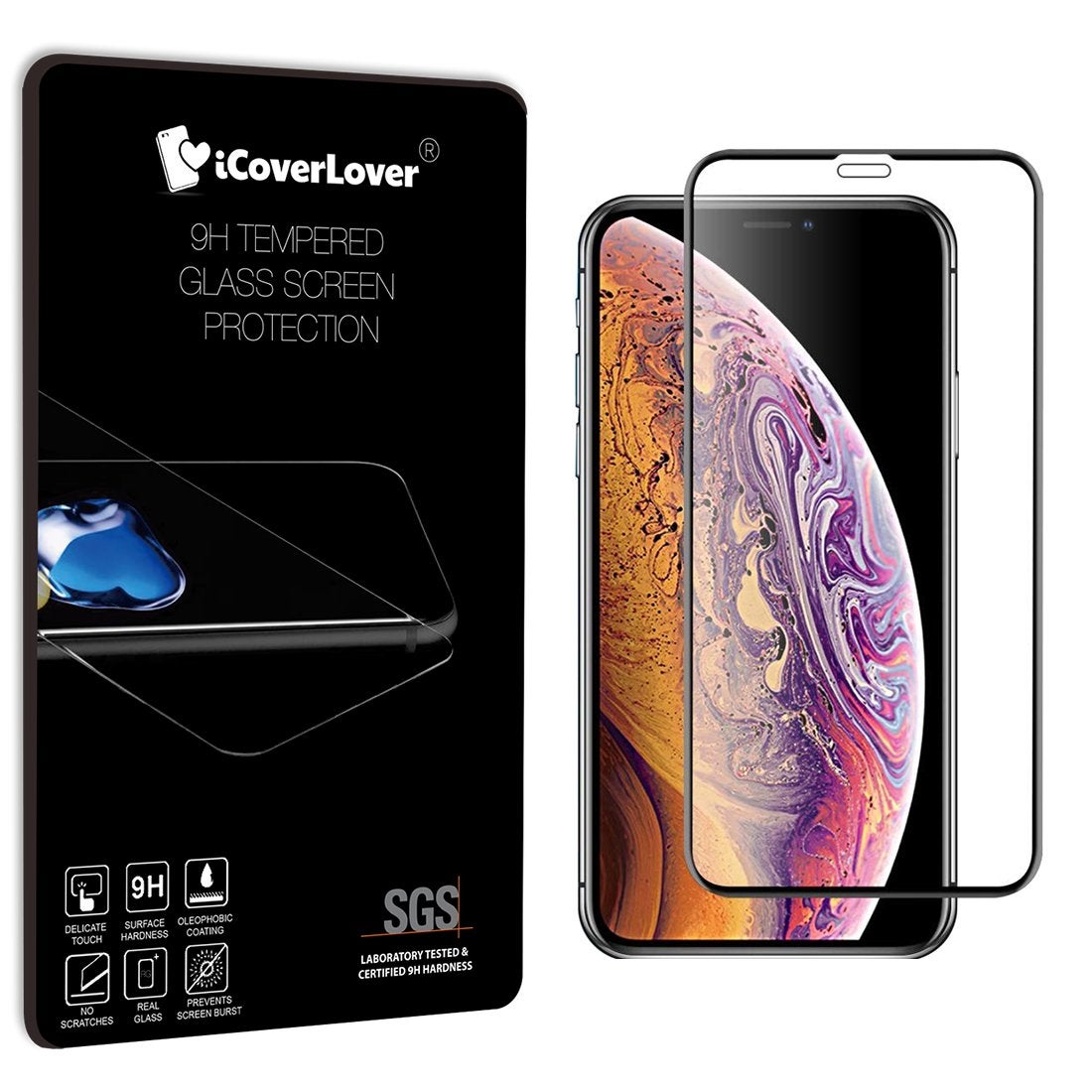 Black For iPhone 11 Pro & XS & X Full Screen 9H Tempered Glass Screen Protector