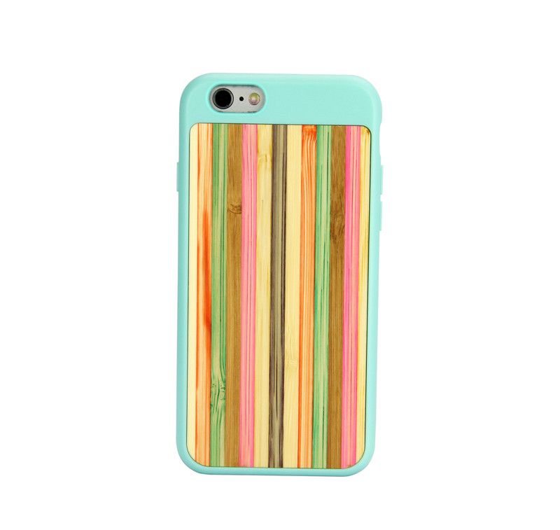 For iPhone 6,6S Case Blue Bamboo Rainbow Wooden Customized Case