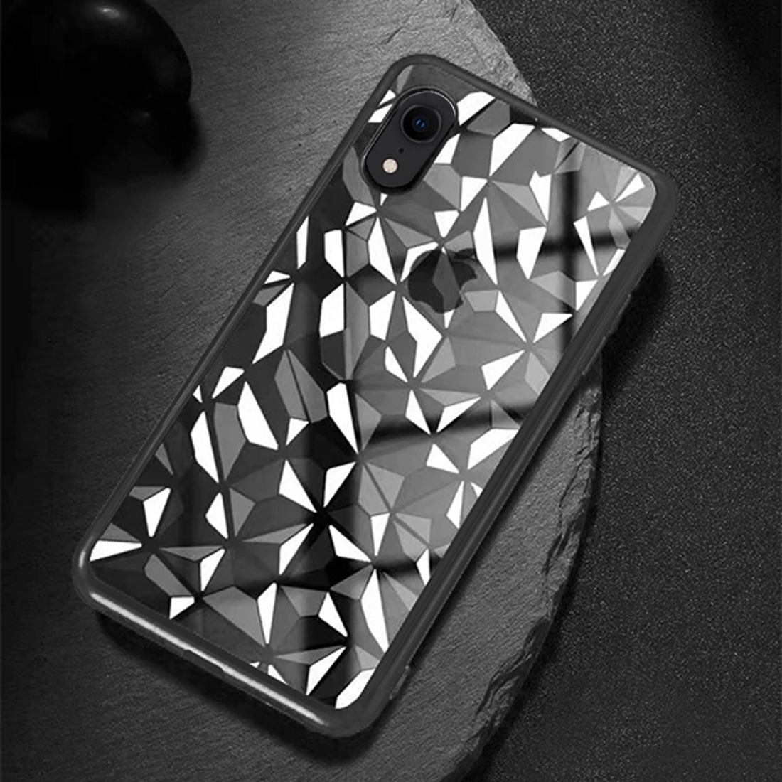 Diamond Texture Electroplating TPU Case For iPhone XR 6.1 inch,Black