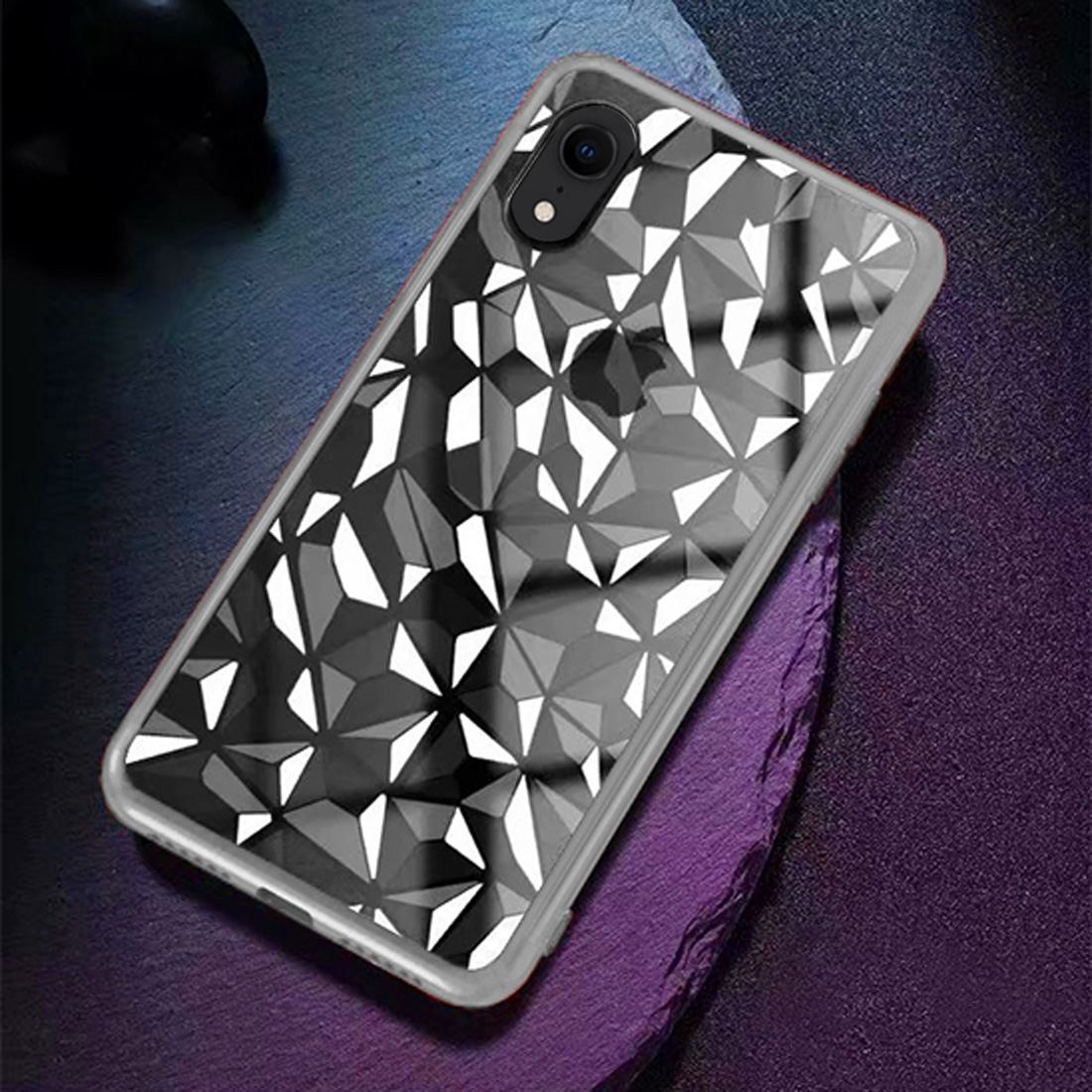 Diamond Texture Electroplating TPU Case For iPhone XR 6.1 inch,Silver