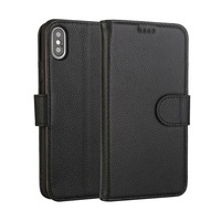 Fashion Black Cowhide Genuine Leather Wallet For iPhone XS MAX Case
