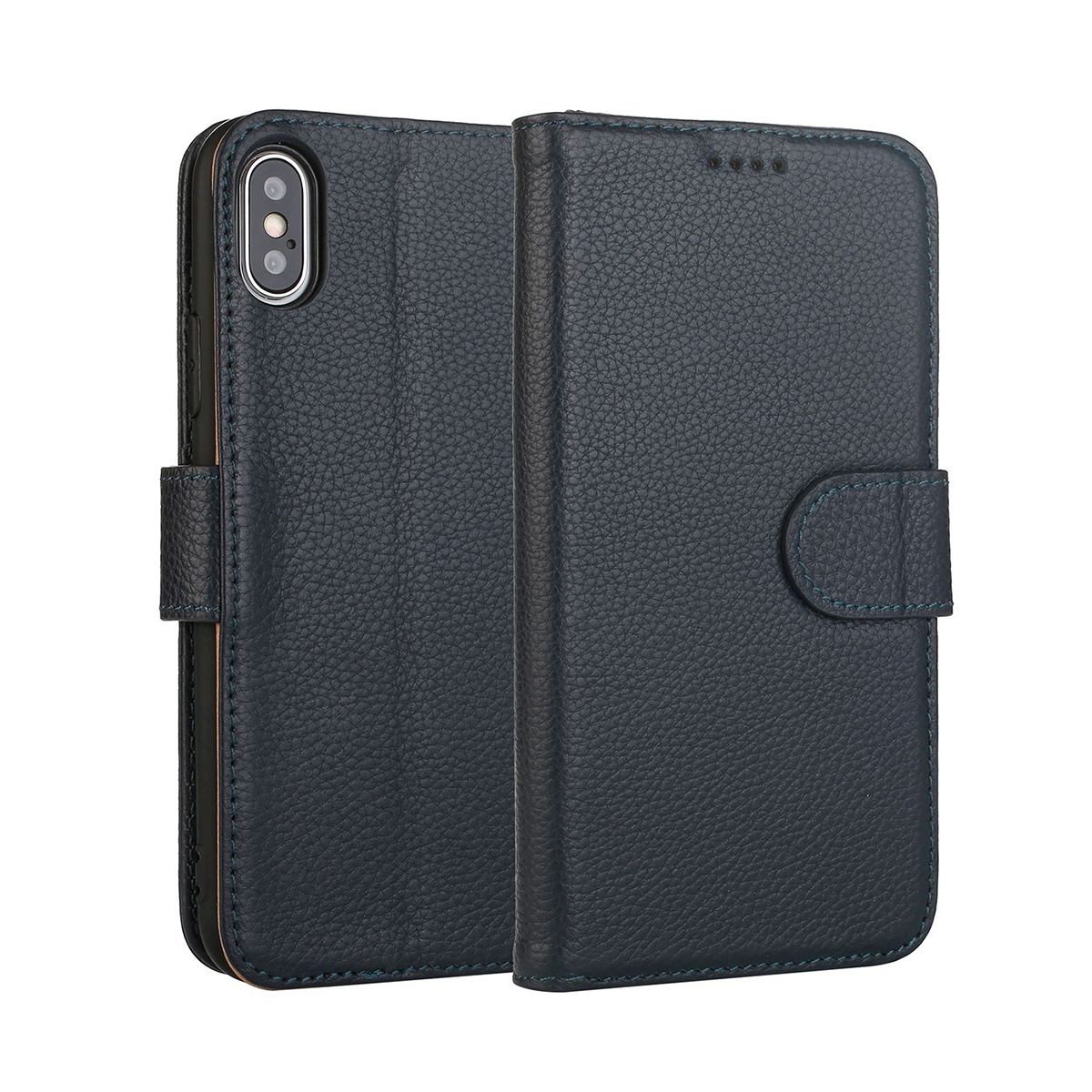 Fashion Navy Cowhide Genuine Leather Wallet For iPhone XS MAX Case