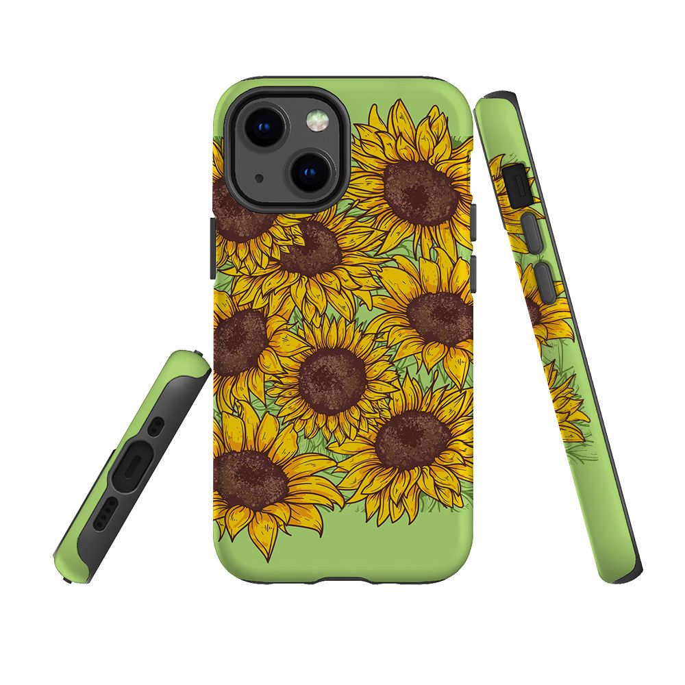 For Apple iPhone 13 mini Case, Armour Back Cover, Sunflowers