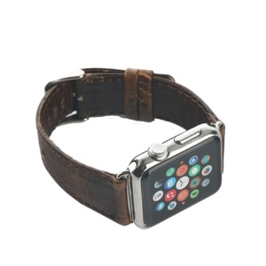 For Apple Watch Series 0,38-mm Case,Genuine Leather Oil Wax Rounded Strap,Dark Brown