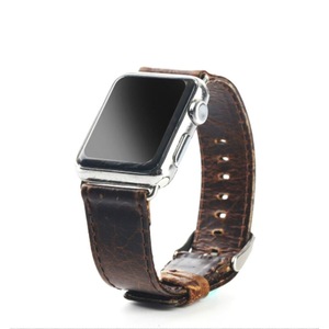 For Apple Watch Series 0,38-mm Case,Genuine Leather Oil Wax Strap,Dark Brown