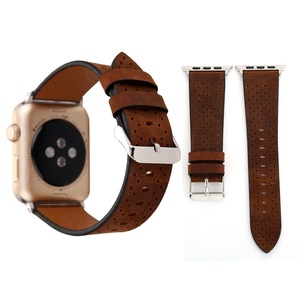 For Apple Watch Series 2,38-mm Case,Perforated Genuine Leather Watch Band,Coffee