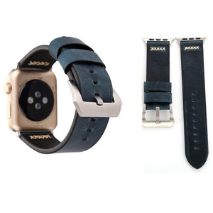 For Apple Watch Series 3,38-mm Case,Retro Genuine Leather Watch Band,Blue