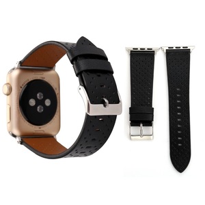 For Apple Watch Series 8,45-mm Case Perforated Genuine Leather Watch Band,Black