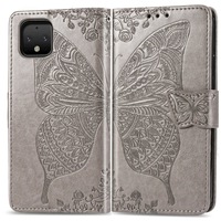 For Google Pixel 4 XL Case Butterfly Love Flowers Wallet Protective Cover Grey