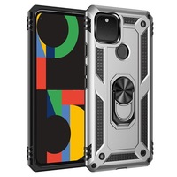 For Google Pixel 5 Case Protective Cover, 360 Degree Rotating Holder, Silver